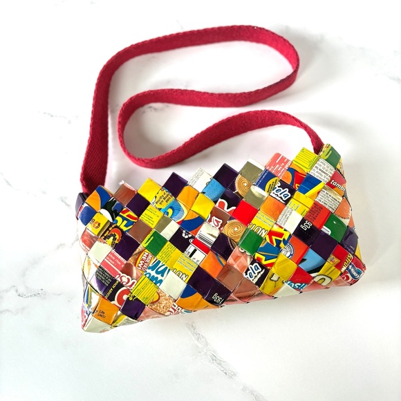 Upcycled Handbags - UPCYCLED Handmade Candy Wrapper Multicolored Baguette Bag 90s Y2K